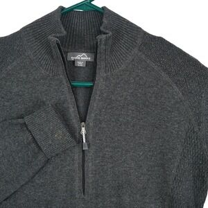 Eddie Bauer 1/4 Zip Sweater Mens XL (Fits large) Gray Pullover Raglan Sleeve